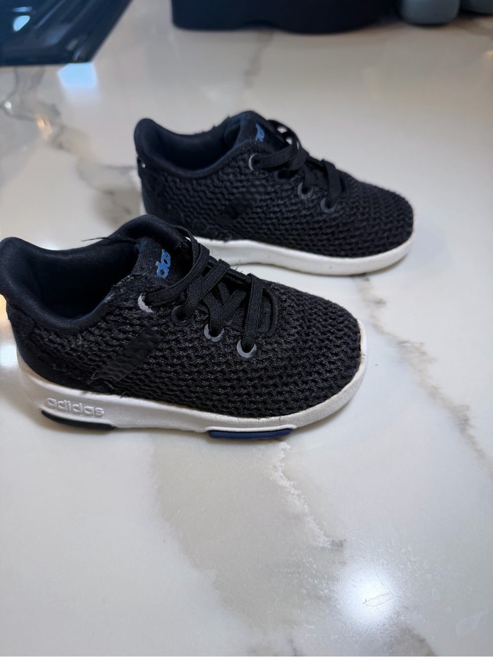 adidas Kids Black Knit Sneakers with Blue Logo - Picture 3 of 10
